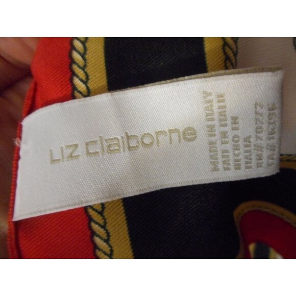 Black Burgundy Tassle Square Scarf Made in Italy Liz Claiborne - Estate Find - Picture 2 of 4